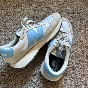 New Balance White and Light Blue Athletic Shoes